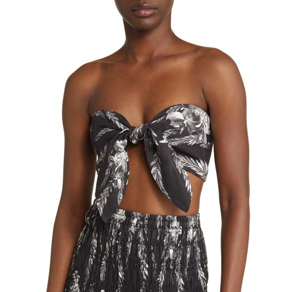 ALLSAINTS Riah Mia Bandeau Top Women 8 Black white Tie Front Vacation Travel NEW - Picture 3 of 16